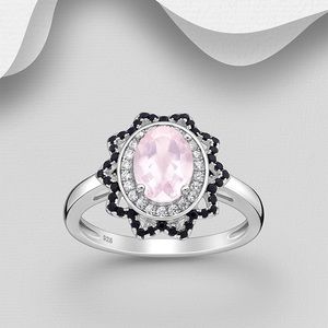 STERLING SILVER COCKTAIL RING WITH SPARKLING ROSE QUARTZ CENTER STONE